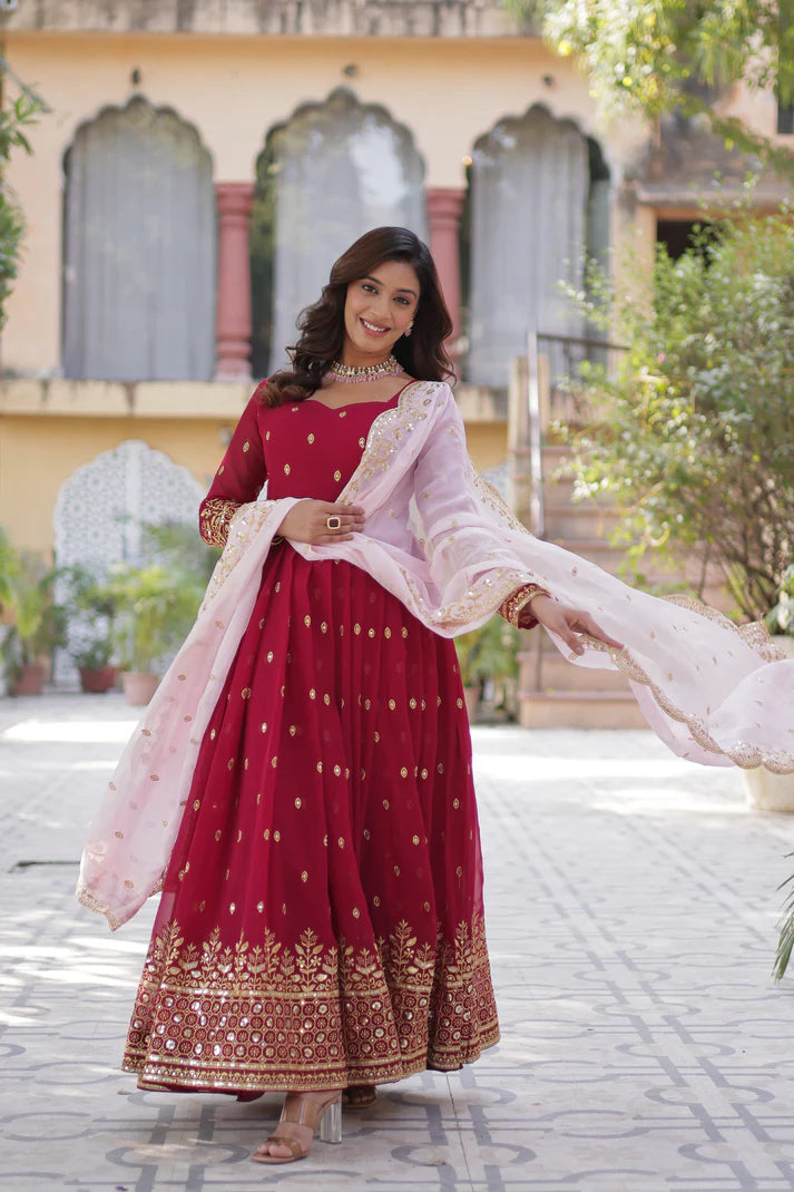 WEDDING SPECIAL FAUX BLOOMING GEORGETTE SEQUINS EMBROIDERED GOWN WITH DUPATTA(WD10))