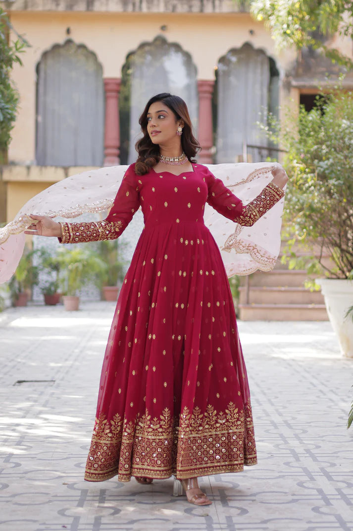 WEDDING SPECIAL FAUX BLOOMING GEORGETTE SEQUINS EMBROIDERED GOWN WITH DUPATTA(WD10))