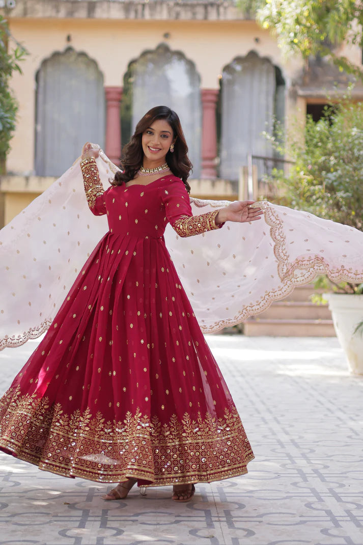 WEDDING SPECIAL FAUX BLOOMING GEORGETTE SEQUINS EMBROIDERED GOWN WITH DUPATTA(WD10))