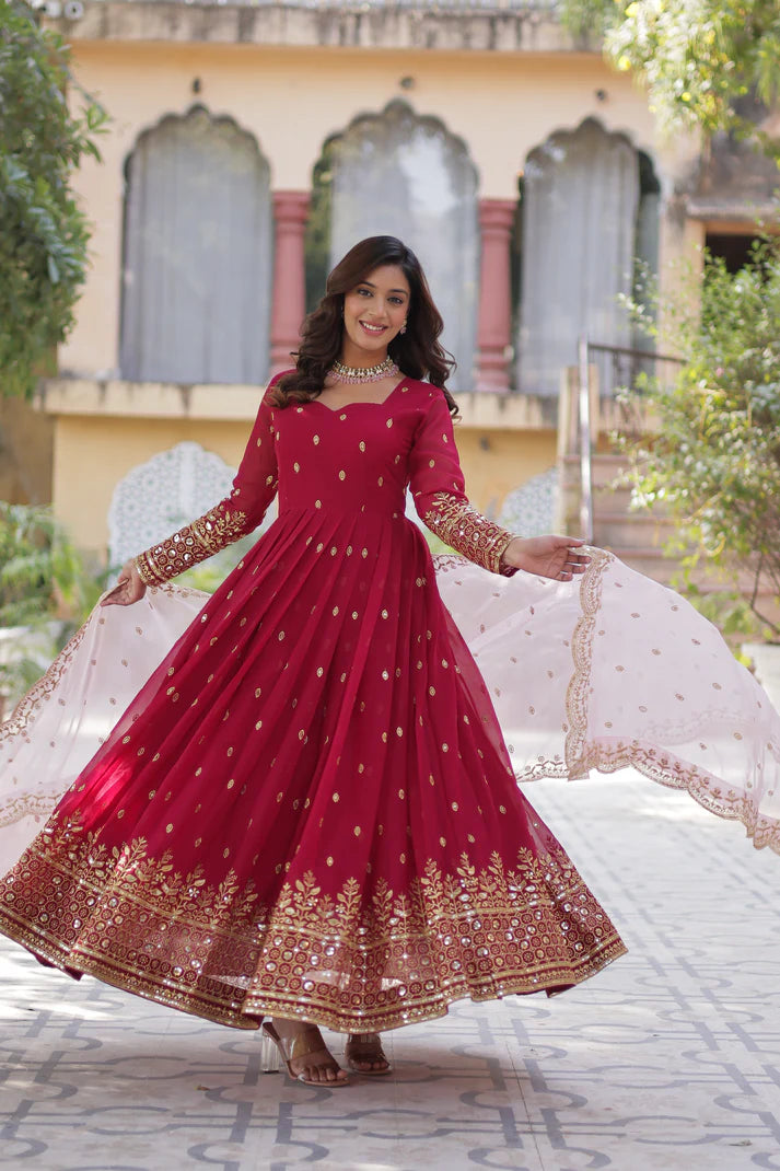 WEDDING SPECIAL FAUX BLOOMING GEORGETTE SEQUINS EMBROIDERED GOWN WITH DUPATTA(WD10))