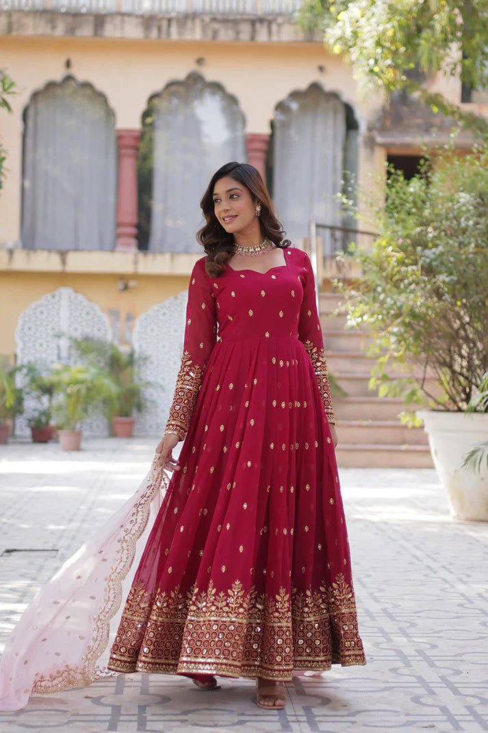 WEDDING SPECIAL FAUX BLOOMING GEORGETTE SEQUINS EMBROIDERED GOWN WITH DUPATTA(WD10))