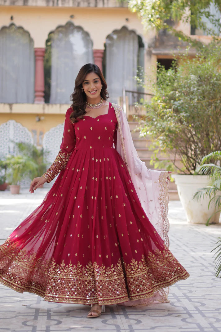 WEDDING SPECIAL FAUX BLOOMING GEORGETTE SEQUINS EMBROIDERED GOWN WITH DUPATTA(WD10))