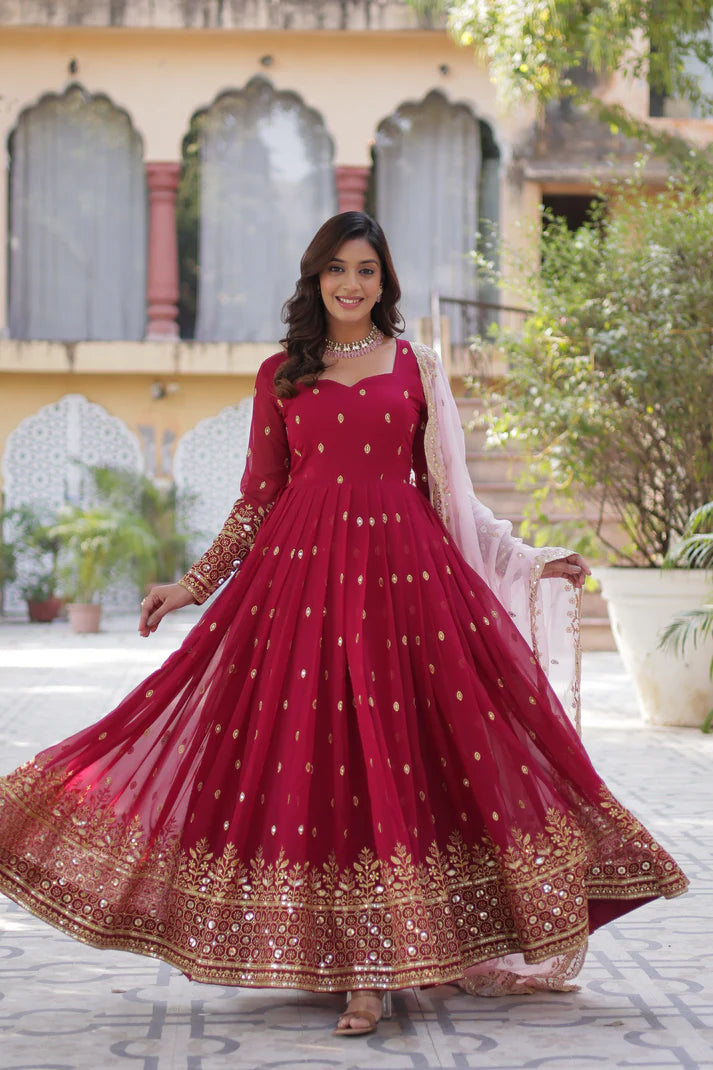 WEDDING SPECIAL FAUX BLOOMING GEORGETTE SEQUINS EMBROIDERED GOWN WITH DUPATTA(WD10))