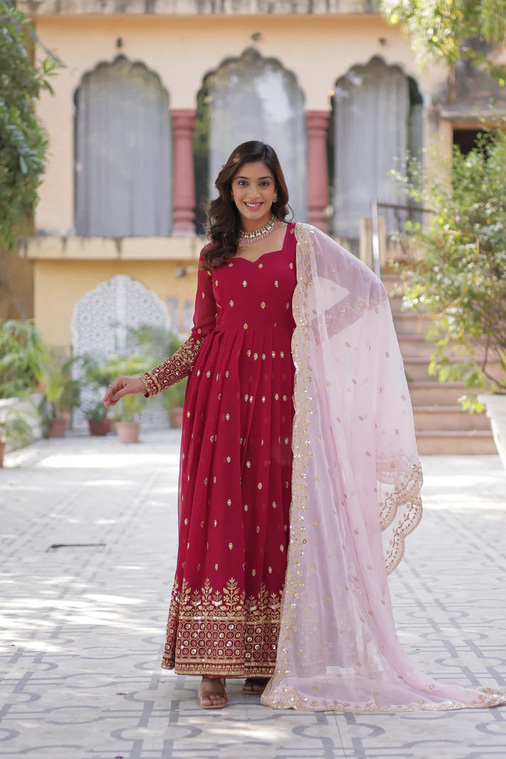 WEDDING SPECIAL FAUX BLOOMING GEORGETTE SEQUINS EMBROIDERED GOWN WITH DUPATTA(WD10))