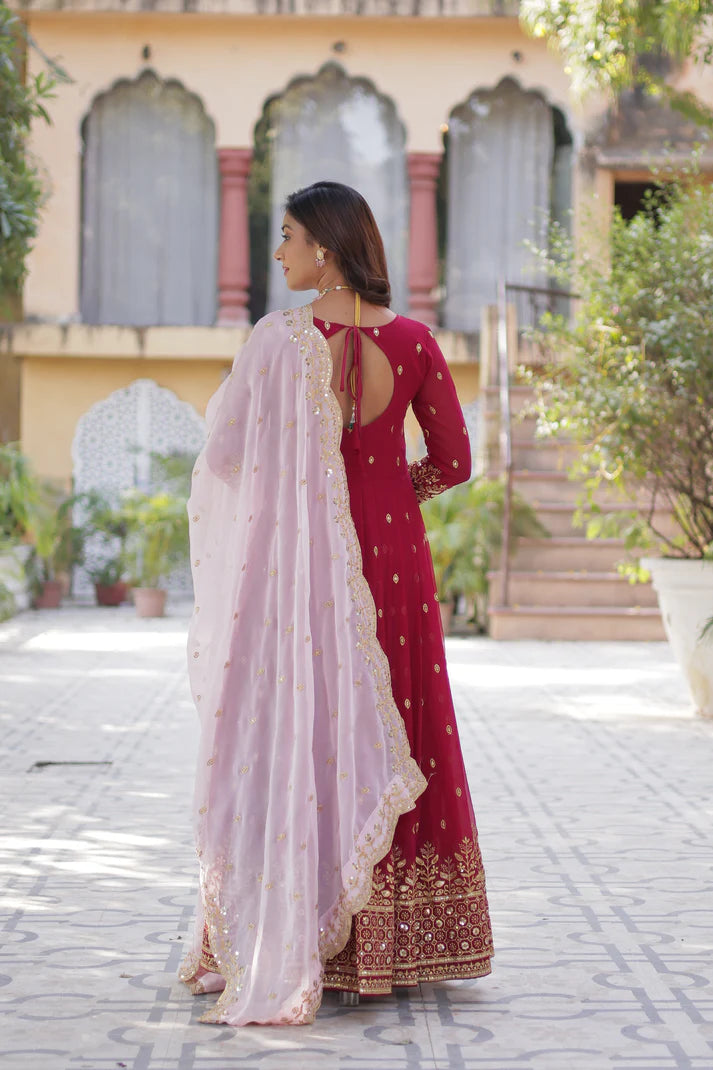 WEDDING SPECIAL FAUX BLOOMING GEORGETTE SEQUINS EMBROIDERED GOWN WITH DUPATTA(WD10))