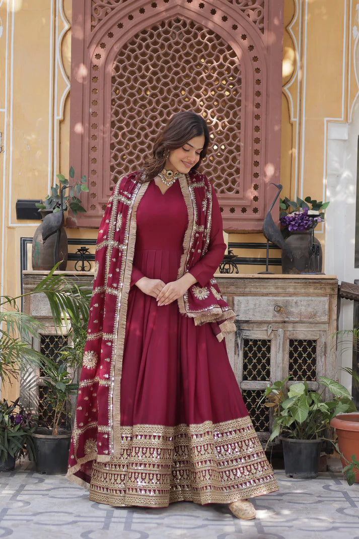 WEDDING SPECIAL STAR GEORGETTE ZARI SEQUINS EMBROIDERED GOWN WITH DUPATTA(WD09) (01)