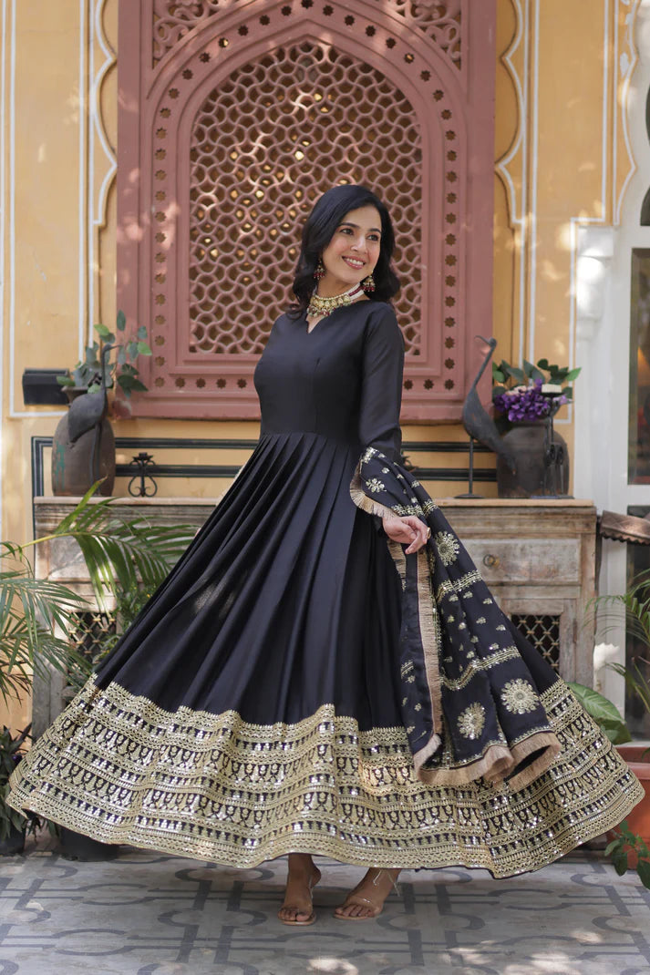 WEDDING SPECIAL STAR GEORGETTE ZARI SEQUINS EMBROIDERED GOWN WITH DUPATTA(WD09)