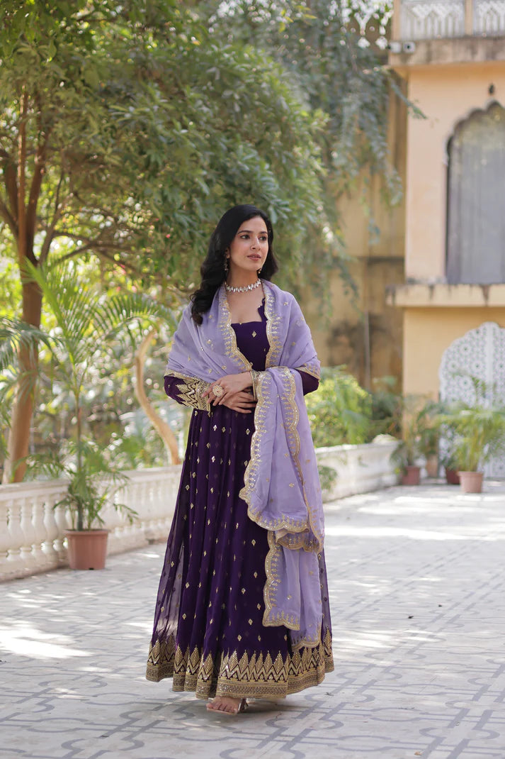FAUX BLOOMING EMBROIDERED GOWN WITH DUPATTA(WD90)