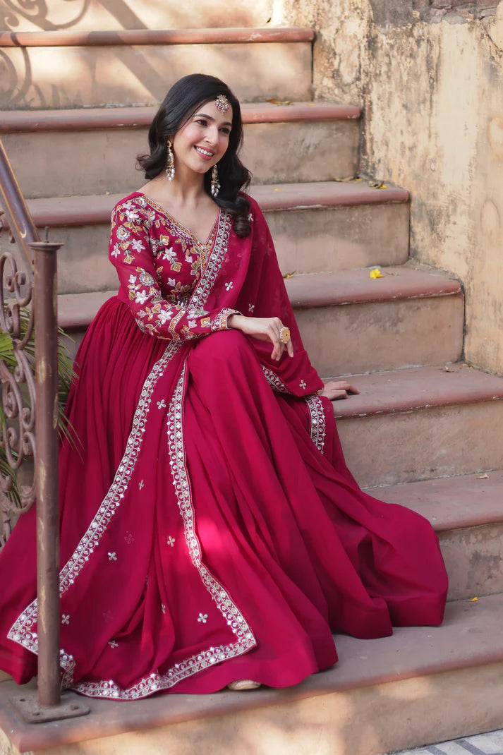 WEDDING SPECIAL FAUX BLOOMING ZARI SEQUINS EMBROIDERED GOWN WITH DUPATTA(WD05) (01)