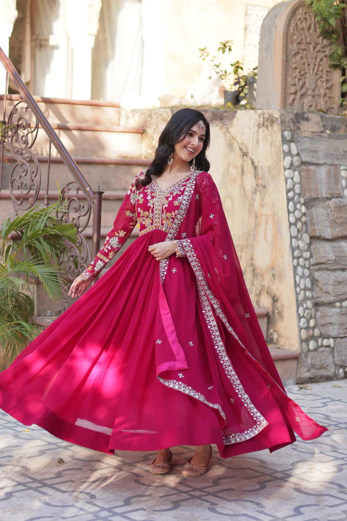 WEDDING SPECIAL FAUX BLOOMING ZARI SEQUINS EMBROIDERED GOWN WITH DUPATTA(WD05) (01)