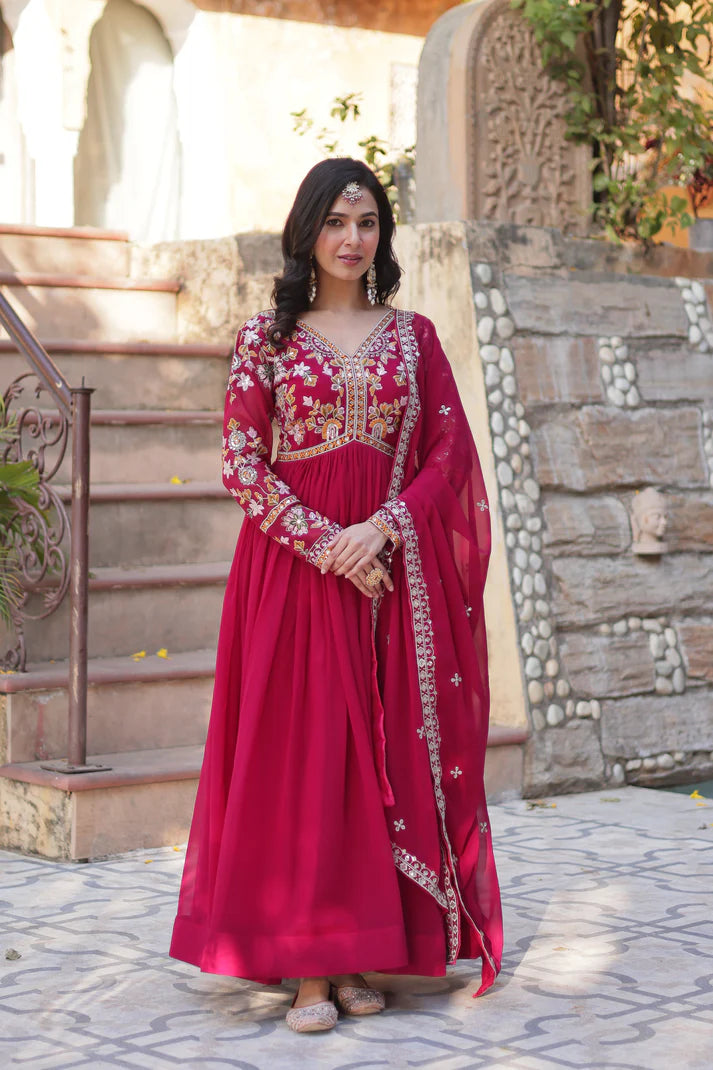 WEDDING SPECIAL FAUX BLOOMING ZARI SEQUINS EMBROIDERED GOWN WITH DUPATTA(WD05) (01)
