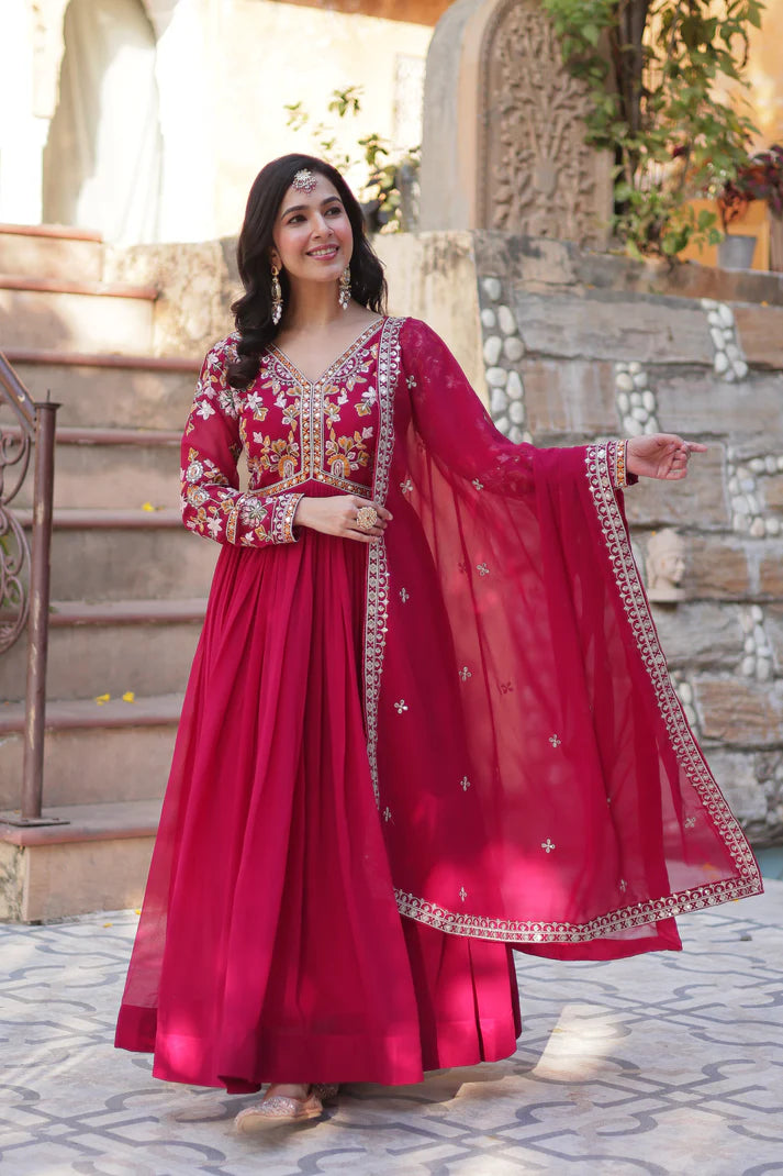 WEDDING SPECIAL FAUX BLOOMING ZARI SEQUINS EMBROIDERED GOWN WITH DUPATTA(WD05) (01)