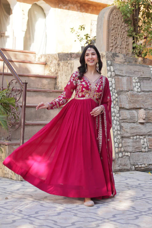 WEDDING SPECIAL FAUX BLOOMING ZARI SEQUINS EMBROIDERED GOWN WITH DUPATTA(WD05) (01)