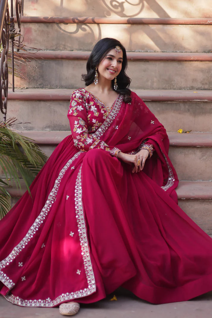 WEDDING SPECIAL FAUX BLOOMING ZARI SEQUINS EMBROIDERED GOWN WITH DUPATTA(WD05) (01)