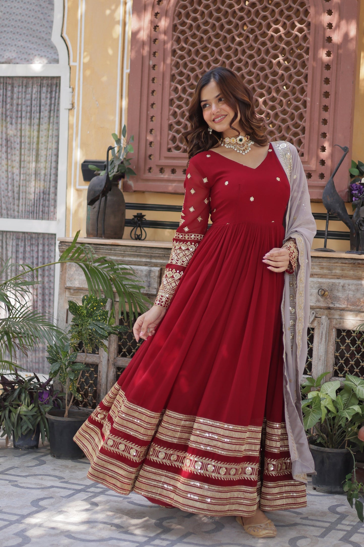 WEDDING SPECIAL FAUX BLOOMING GEORGETTE EMBROIDERED GOWN WITH DUPATTA (WDN03)