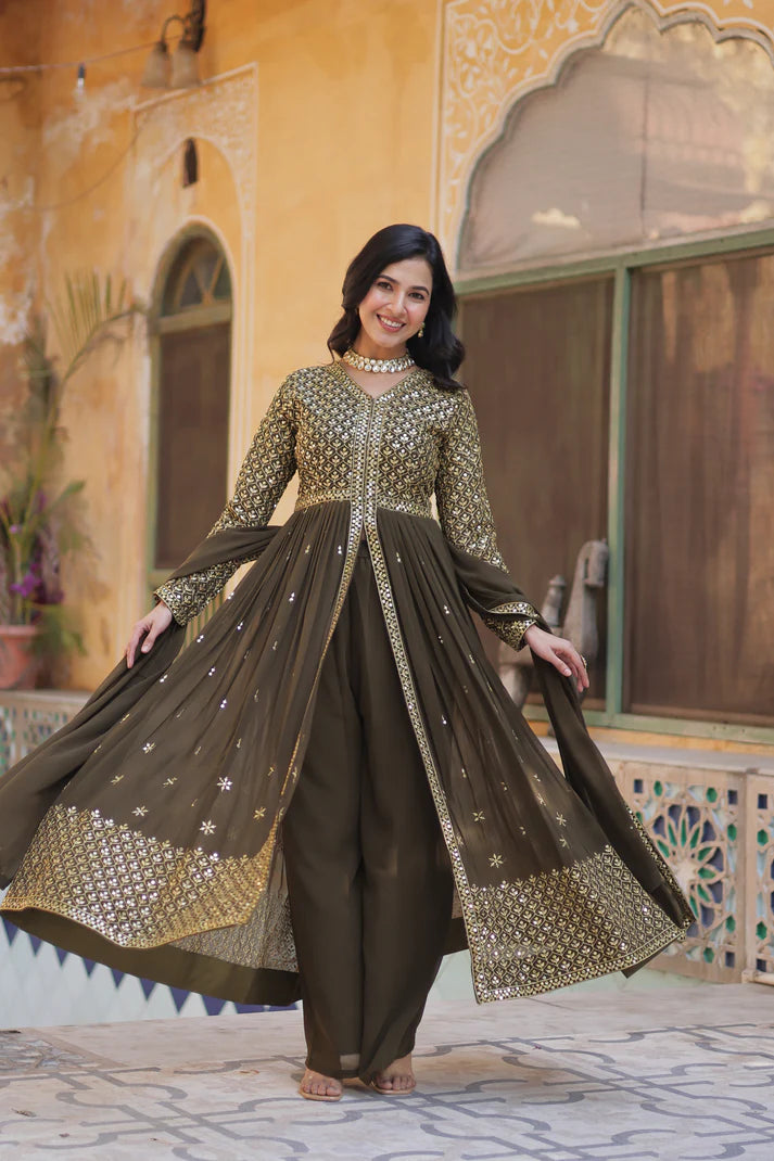 WEDDING SPECIAL FAUX GEORGETTE EMBROIDERED GOWN WITH BOTTOM AND DUPATTA(WD58)