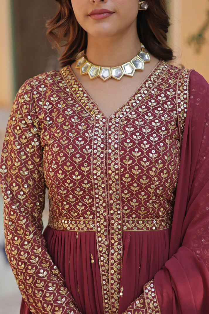 WEDDING SPECIAL FAUX GEORGETTE EMBROIDERED GOWN WITH BOTTOM AND DUPATTA(WD58) (01)