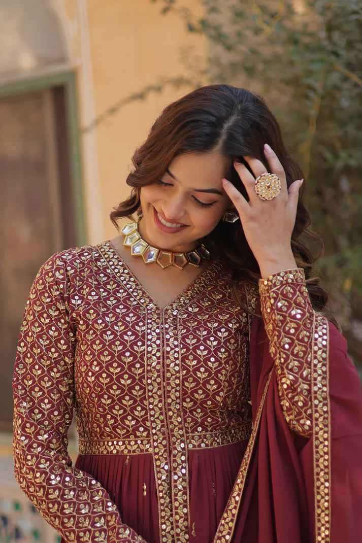 WEDDING SPECIAL FAUX GEORGETTE EMBROIDERED GOWN WITH BOTTOM AND DUPATTA(WD58) (01)