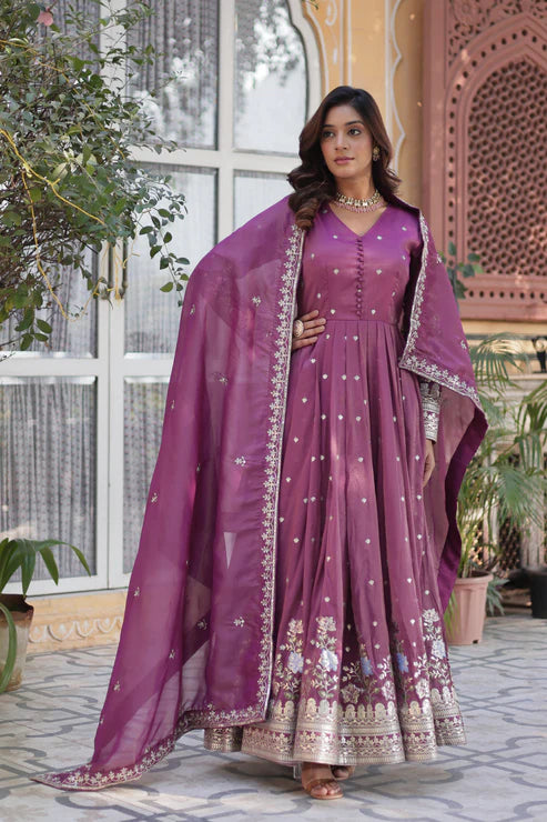 VISCOS COSMOS SEQUINS EMBROIDERED GOWN WITH DUPATTA(WD71)