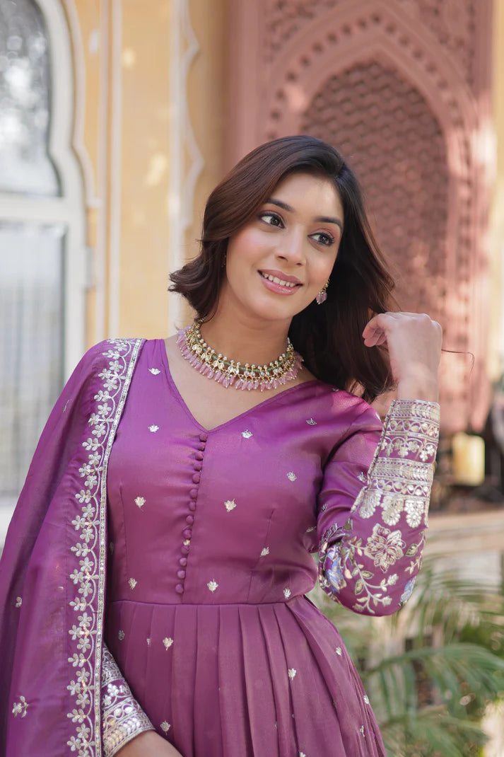 VISCOS COSMOS SEQUINS EMBROIDERED GOWN WITH DUPATTA(WD71)