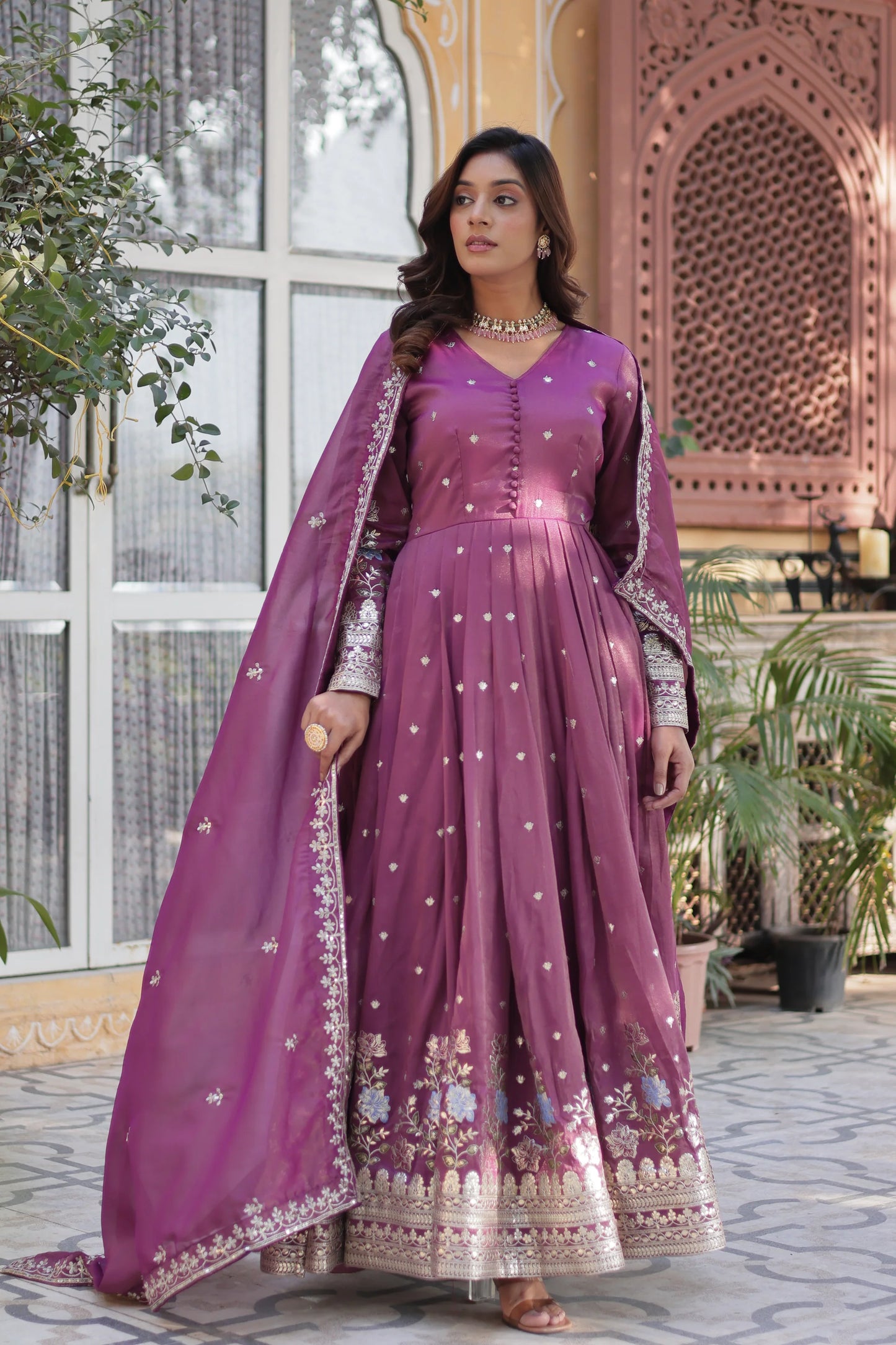 VISCOS COSMOS SEQUINS EMBROIDERED GOWN WITH DUPATTA(WD71)