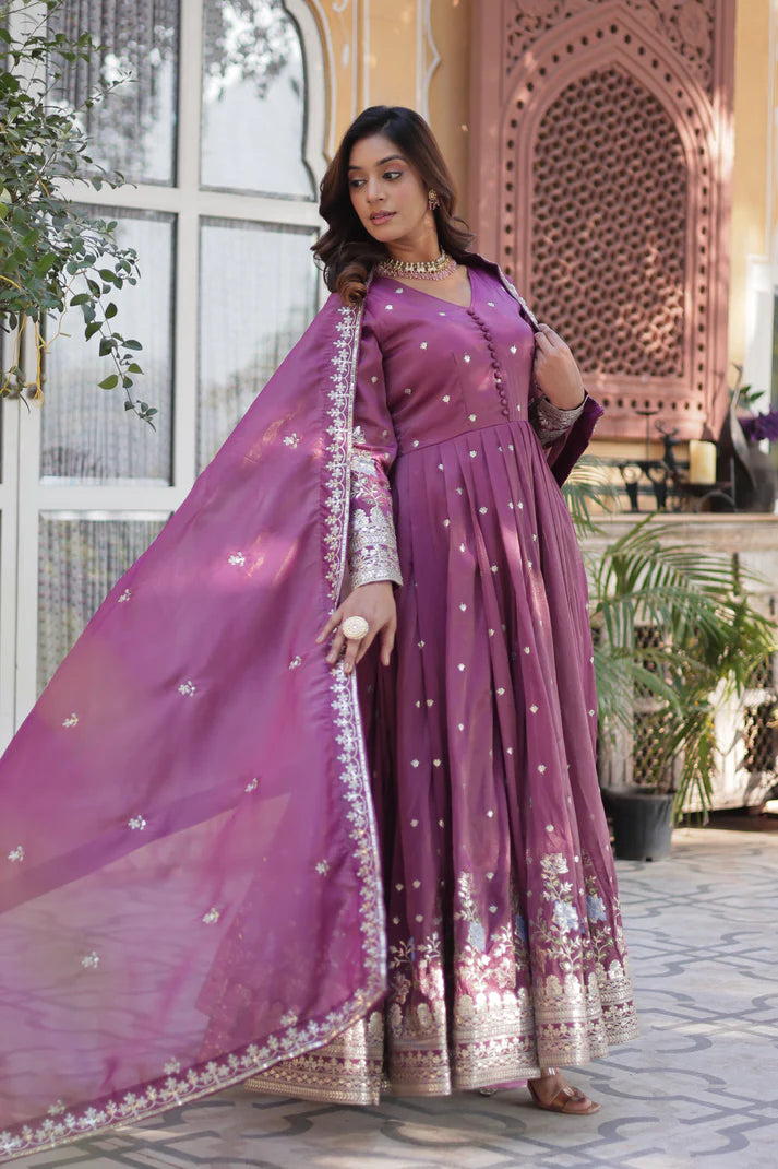 VISCOS COSMOS SEQUINS EMBROIDERED GOWN WITH DUPATTA(WD71)