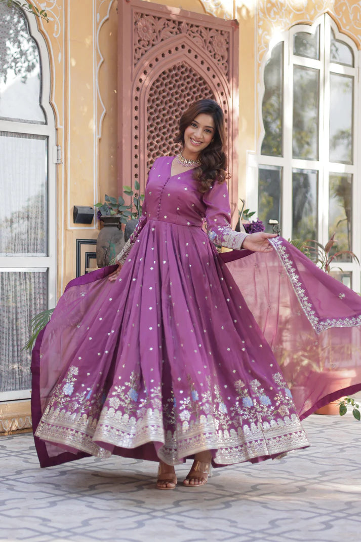 VISCOS COSMOS SEQUINS EMBROIDERED GOWN WITH DUPATTA(WD71)