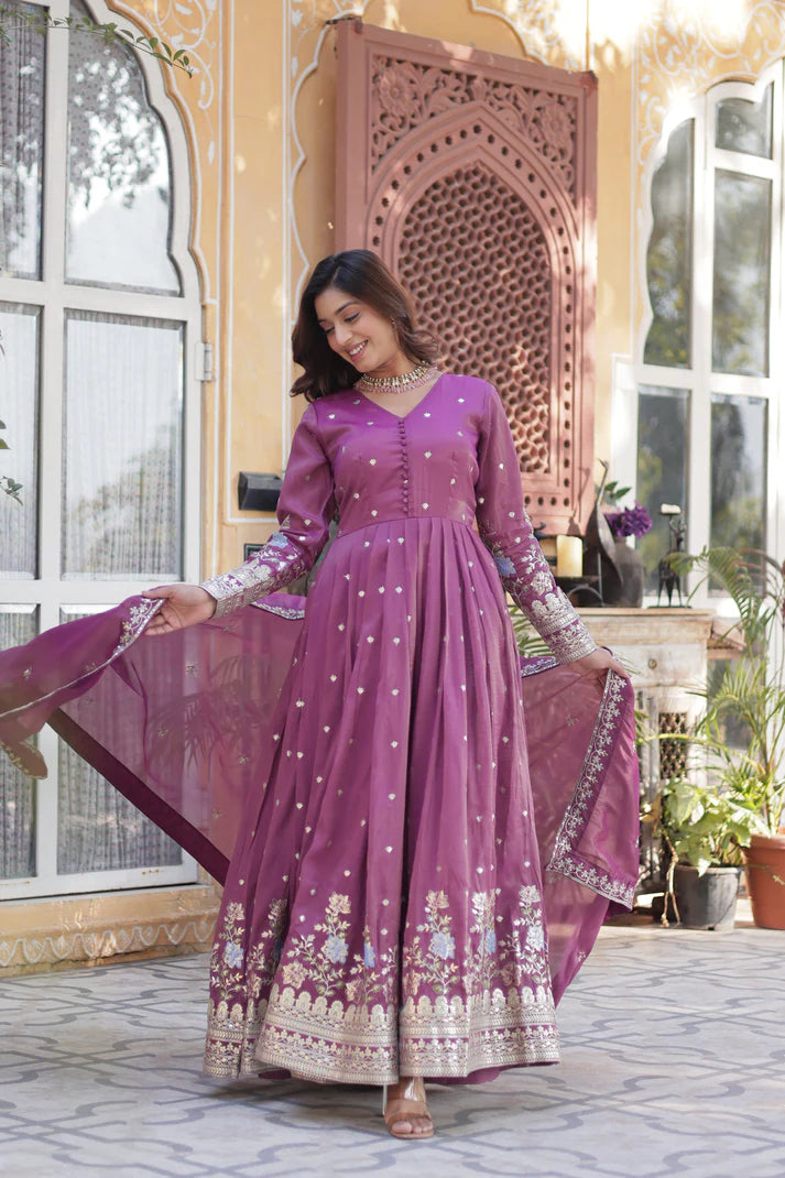 VISCOS COSMOS SEQUINS EMBROIDERED GOWN WITH DUPATTA(WD71)