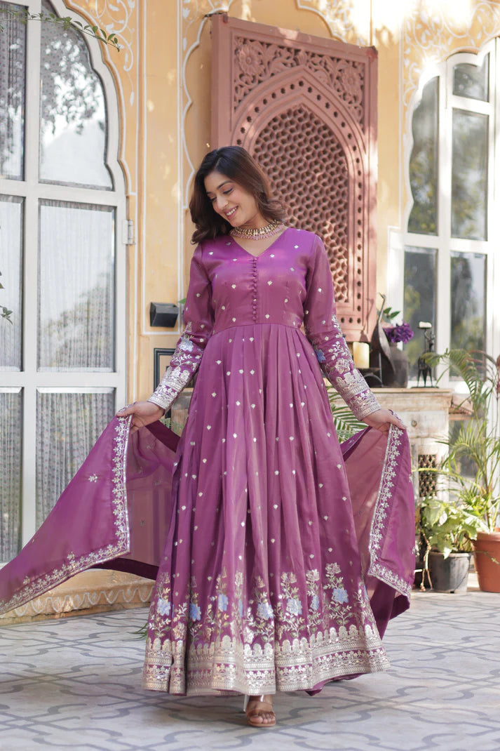 VISCOS COSMOS SEQUINS EMBROIDERED GOWN WITH DUPATTA(WD71)