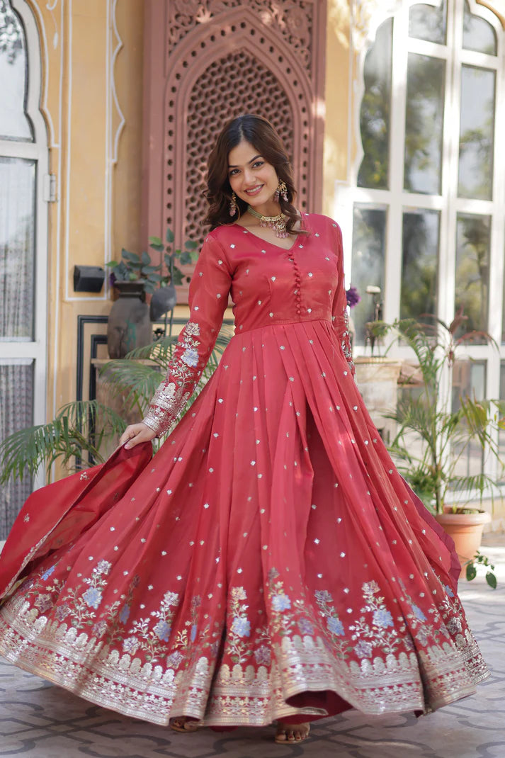 VISCOS COSMOS SEQUINS EMBROIDERED GOWN WITH DUPATTA(WD72)