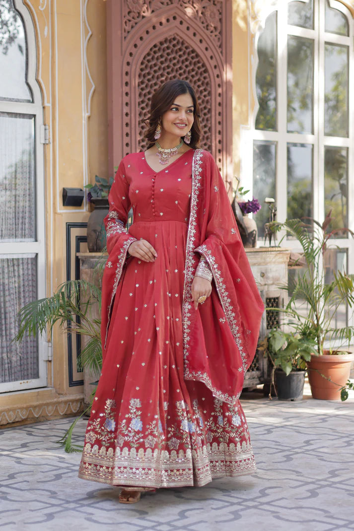 VISCOS COSMOS SEQUINS EMBROIDERED GOWN WITH DUPATTA(WD72)