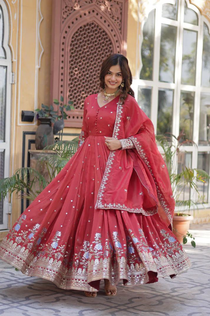 VISCOS COSMOS SEQUINS EMBROIDERED GOWN WITH DUPATTA(WD72)