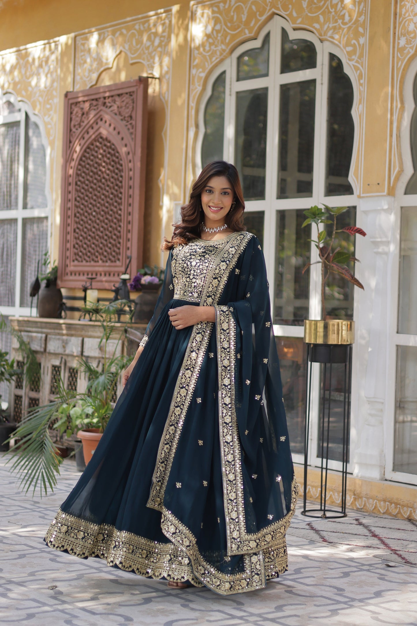 FAUX BLOOMING SEQUANCE EMBROIDERED GOWN WITH DUPATTA (WDN44)