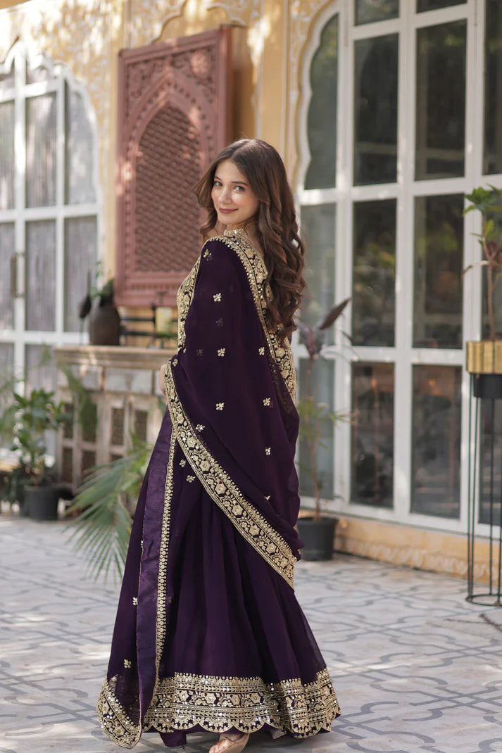 FAUX BLOOMING SEQUANCE EMBROIDERED GOWN WITH DUPATTA(WD82) (01)