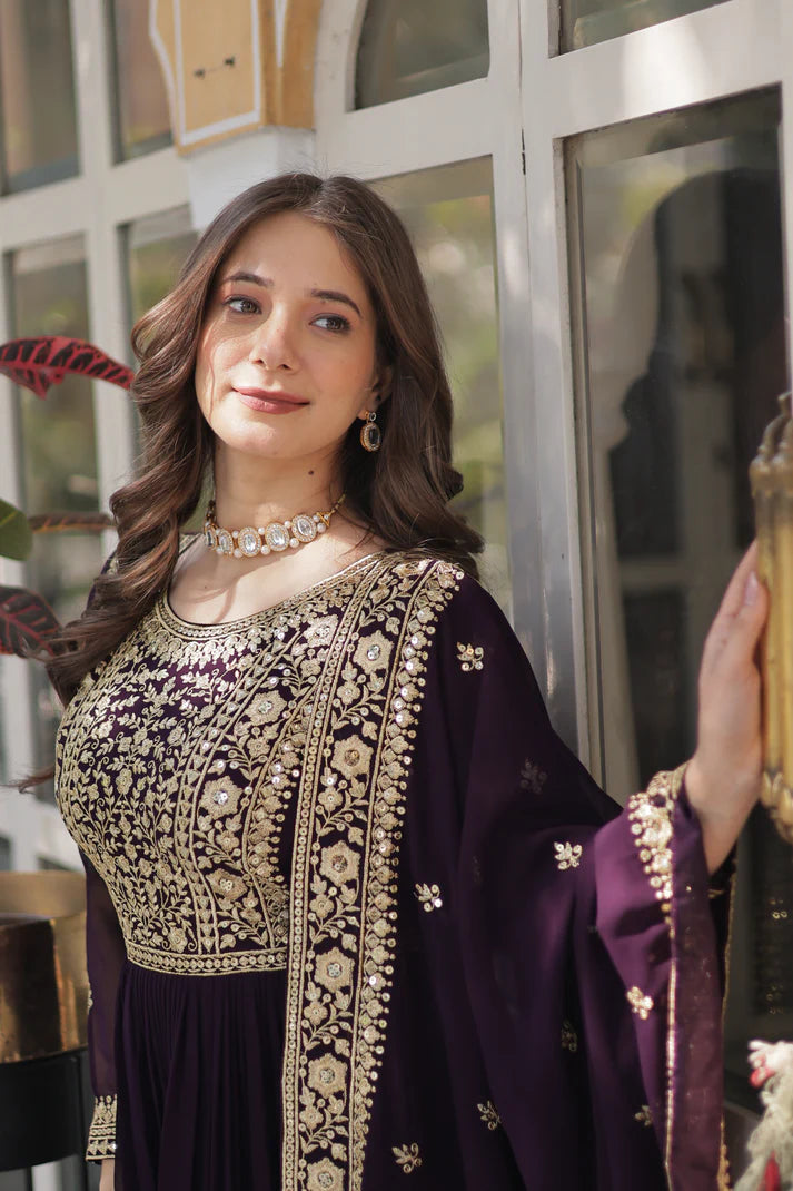 FAUX BLOOMING SEQUANCE EMBROIDERED GOWN WITH DUPATTA(WD82) (01)