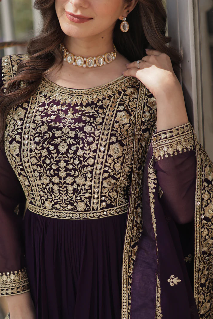FAUX BLOOMING SEQUANCE EMBROIDERED GOWN WITH DUPATTA(WD82) (01)