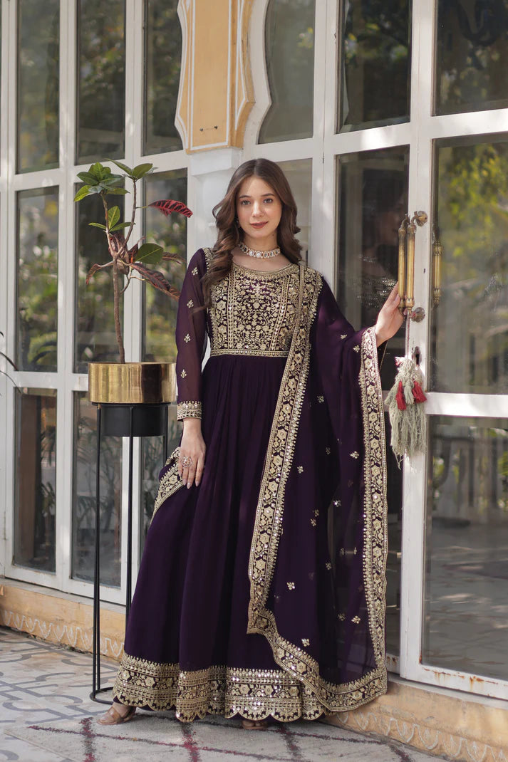 FAUX BLOOMING SEQUANCE EMBROIDERED GOWN WITH DUPATTA(WD82) (01)