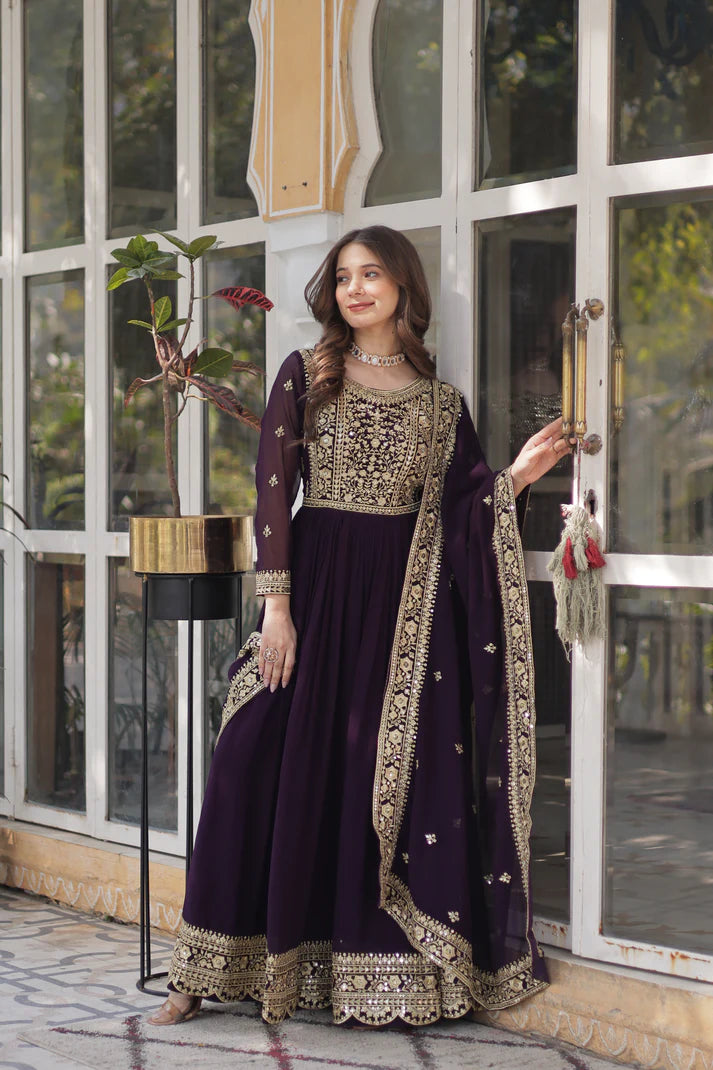 FAUX BLOOMING SEQUANCE EMBROIDERED GOWN WITH DUPATTA(WD82) (01)