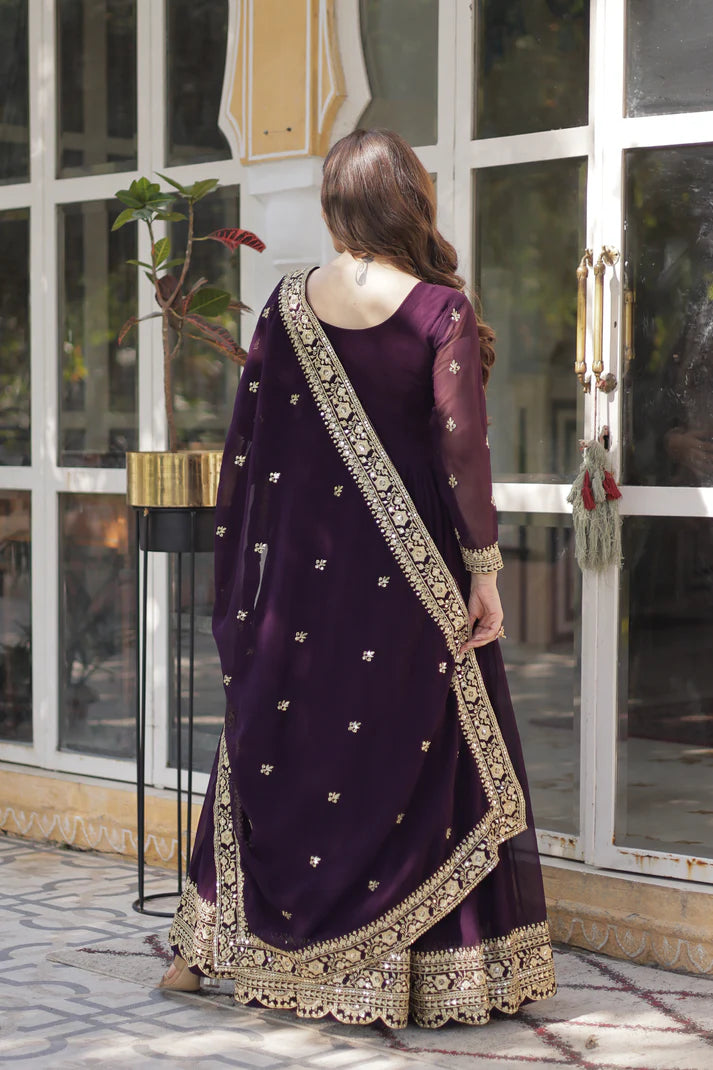 FAUX BLOOMING SEQUANCE EMBROIDERED GOWN WITH DUPATTA(WD82) (01)