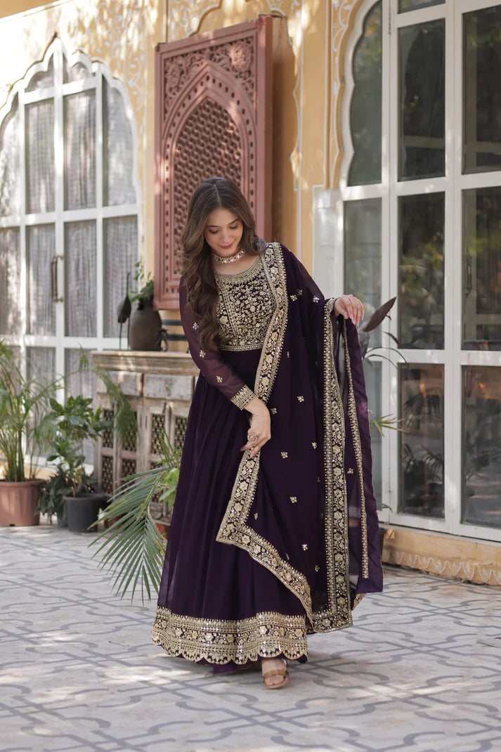 FAUX BLOOMING SEQUANCE EMBROIDERED GOWN WITH DUPATTA(WD82) (01)