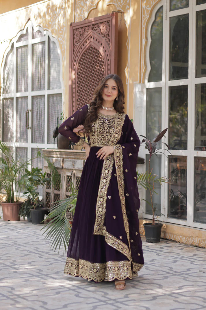 FAUX BLOOMING SEQUANCE EMBROIDERED GOWN WITH DUPATTA(WD82) (01)