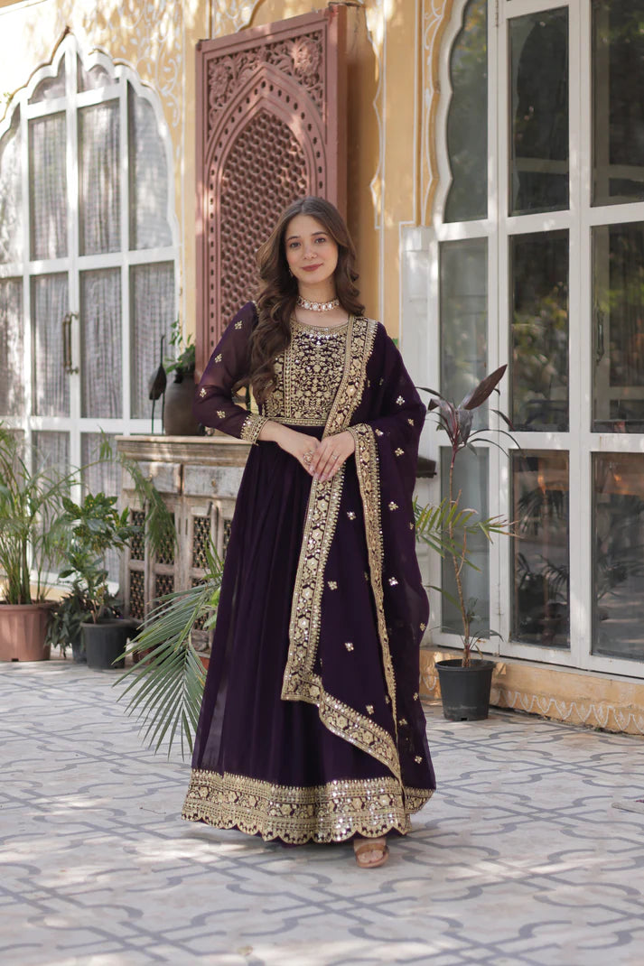 FAUX BLOOMING SEQUANCE EMBROIDERED GOWN WITH DUPATTA(WD82) (01)