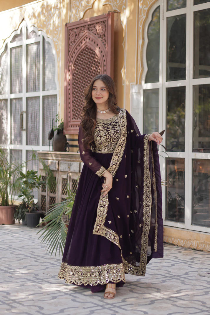 FAUX BLOOMING SEQUANCE EMBROIDERED GOWN WITH DUPATTA(WD82) (01)