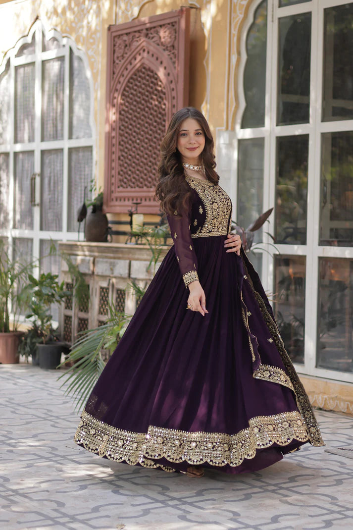 FAUX BLOOMING SEQUANCE EMBROIDERED GOWN WITH DUPATTA(WD82) (01)