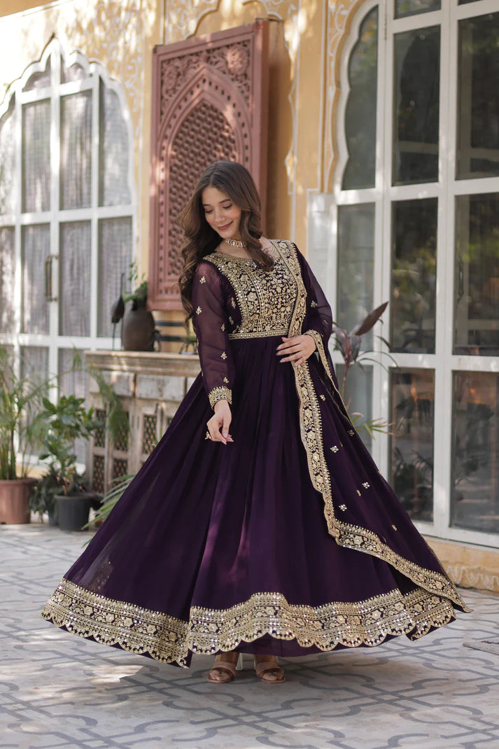 FAUX BLOOMING SEQUANCE EMBROIDERED GOWN WITH DUPATTA(WD82) (01)