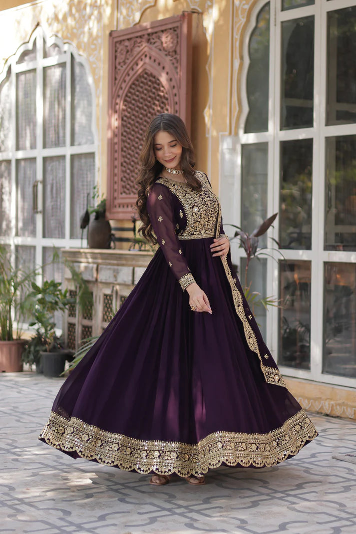FAUX BLOOMING SEQUANCE EMBROIDERED GOWN WITH DUPATTA(WD82) (01)