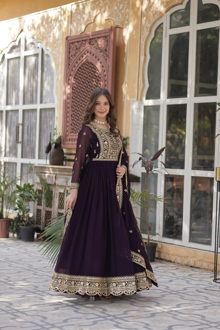FAUX BLOOMING SEQUANCE EMBROIDERED GOWN WITH DUPATTA(WD82) (01)
