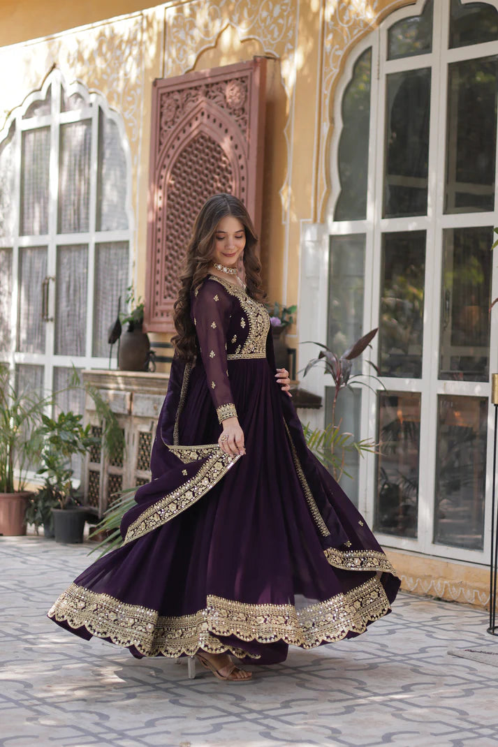 FAUX BLOOMING SEQUANCE EMBROIDERED GOWN WITH DUPATTA(WD82) (01)