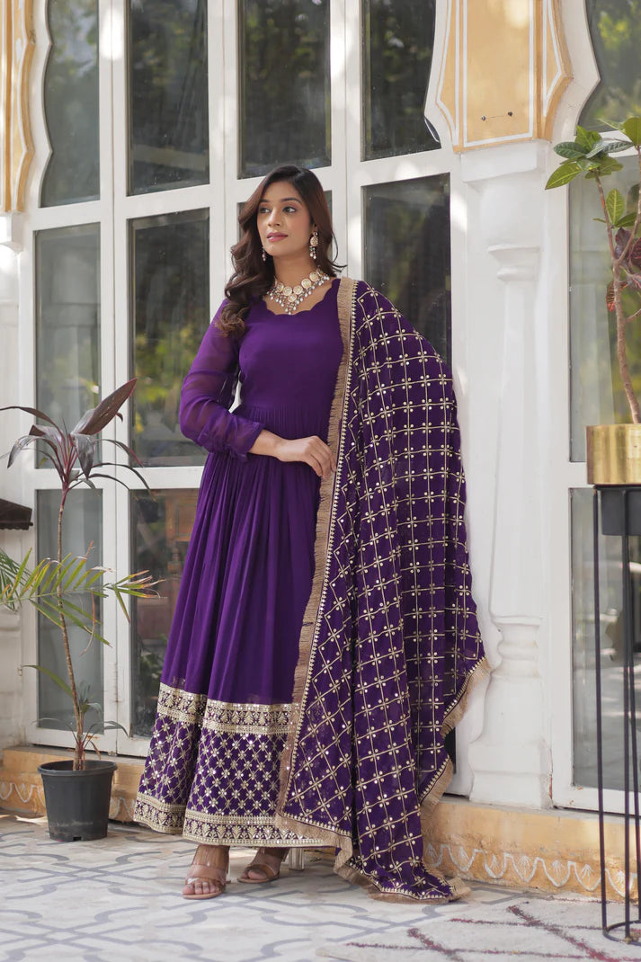 BLOOMING GEROGETTE SEQUANCE EMBROIDERY GOWN WITH DUPATTA(WD99) (01)