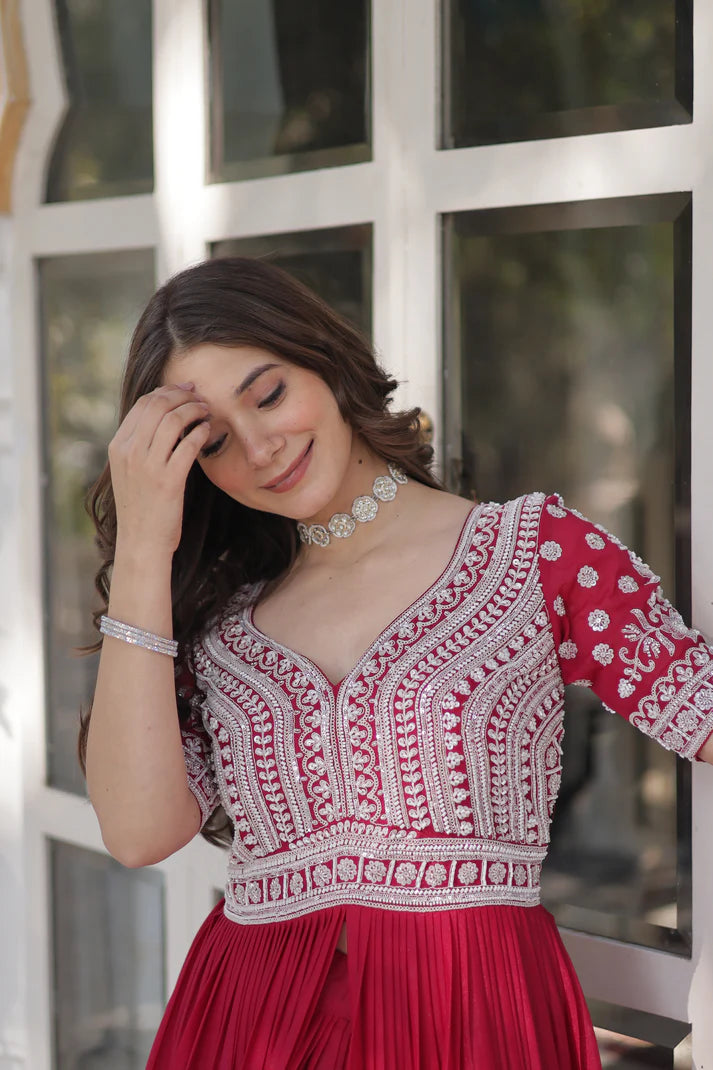 STAR GEORGETTE BEADS EMBROIDARY KURTI WITH LEHENGA(WD87)
